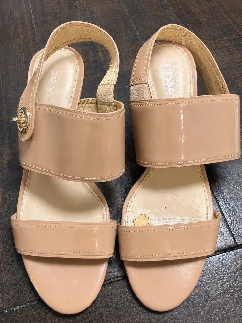 Coach Nude Patent Leather Slingback Heeled Sandals Size 7.5B
